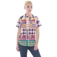 Abstract Shapes Colors Gradient Women s Short Sleeve Pocket Shirt