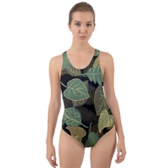 Autumn Fallen Leaves Dried Leaves Cut-out Back One Piece Swimsuit by Ravend