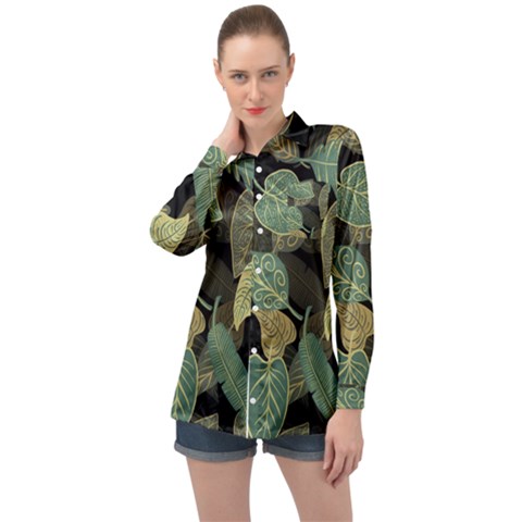 Autumn Fallen Leaves Dried Leaves Long Sleeve Satin Shirt by Ravend