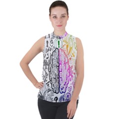 Anatomy Brain Head Medical Psychedelic  Skull Mock Neck Chiffon Sleeveless Top by danenraven