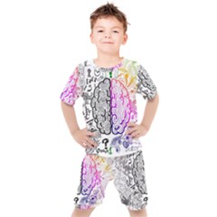 Anatomy Brain Head Medical Psychedelic  Skull Kids  Tee And Shorts Set by danenraven