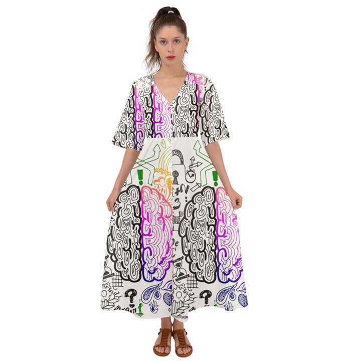 Anatomy Brain Head Medical Psychedelic  Skull Kimono Sleeve Boho Dress