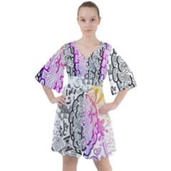 Anatomy Brain Head Medical Psychedelic  Skull Boho Button Up Dress by danenraven