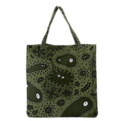 Green Bacteria Digital Wallpaper Eyes Look Biology Pattern Grocery Tote Bag