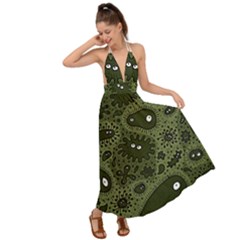 Green Bacteria Digital Wallpaper Eyes Look Biology Pattern Backless Maxi Beach Dress by danenraven