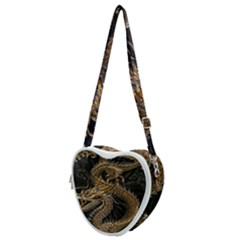 Gold And Silver Dragon Illustration Chinese Dragon Animal Heart Shoulder Bag by danenraven