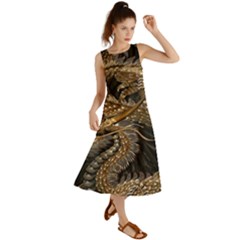 Gold And Silver Dragon Illustration Chinese Dragon Animal Summer Maxi Dress by danenraven