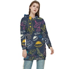 Seamless Outer Space Pattern Women s Long Oversized Pullover Hoodie