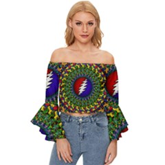 Grateful Dead Off Shoulder Flutter Bell Sleeve Top by Jancukart