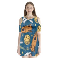 Missile Pattern Shoulder Cutout Velvet One Piece