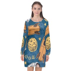 Missile Pattern Long Sleeve Chiffon Shift Dress 