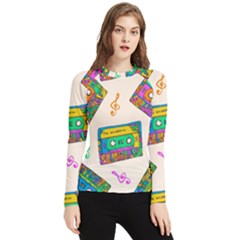 Seamless Pattern With Colorful Cassettes Hippie Style Doodle Musical Texture Wrapping Fabric Vector Women s Long Sleeve Rash Guard