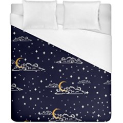 Hand Drawn Scratch Style Night Sky With Moon Cloud Space Among Stars Seamless Pattern Vector Design Duvet Cover (california King Size)