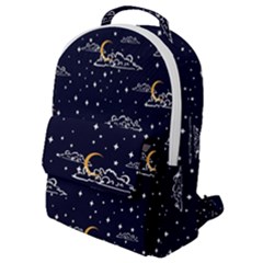 Hand Drawn Scratch Style Night Sky With Moon Cloud Space Among Stars Seamless Pattern Vector Design Flap Pocket Backpack (small) by Ravend