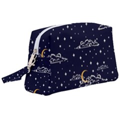 Hand Drawn Scratch Style Night Sky With Moon Cloud Space Among Stars Seamless Pattern Vector Design Wristlet Pouch Bag (large)