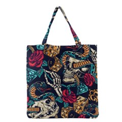 Vintage Art Tattoos Colorful Seamless Pattern Grocery Tote Bag by Ravend