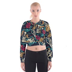 Vintage Art Tattoos Colorful Seamless Pattern Cropped Sweatshirt