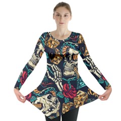 Vintage Art Tattoos Colorful Seamless Pattern Long Sleeve Tunic 