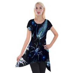 Colorful Abstract Pattern Consisting Glowing Lights Luminescent Images Marine Plankton Dark Short Sleeve Side Drop Tunic by Ravend