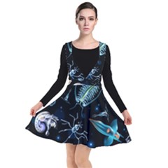 Colorful Abstract Pattern Consisting Glowing Lights Luminescent Images Marine Plankton Dark Plunge Pinafore Dress by Ravend