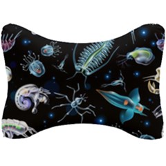 Colorful Abstract Pattern Consisting Glowing Lights Luminescent Images Marine Plankton Dark Seat Head Rest Cushion by Ravend
