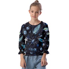 Colorful Abstract Pattern Consisting Glowing Lights Luminescent Images Marine Plankton Dark Kids  Cuff Sleeve Top