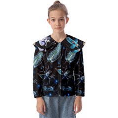 Colorful Abstract Pattern Consisting Glowing Lights Luminescent Images Marine Plankton Dark Kids  Peter Pan Collar Blouse by Ravend