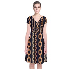 Gold Chain Jewelry Seamless Pattern Short Sleeve Front Wrap Dress