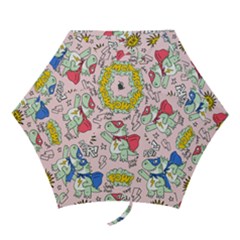 Seamless Pattern With Many Funny Cute Superhero Dinosaurs T-rex Mask Cloak With Comics Style Mini Folding Umbrellas