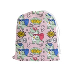 Seamless Pattern With Many Funny Cute Superhero Dinosaurs T-rex Mask Cloak With Comics Style Drawstring Pouch (xl)