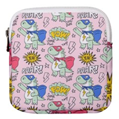 Seamless Pattern With Many Funny Cute Superhero Dinosaurs T-rex Mask Cloak With Comics Style Mini Square Pouch