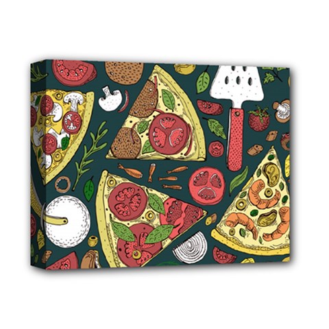 Vector Seamless Pizza Slice Pattern Hand Drawn Pizza Illustration Great Pizzeria Menu Background Deluxe Canvas 14  X 11  (stretched)