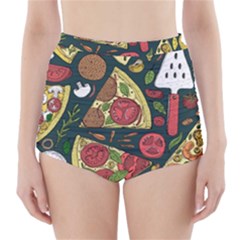 Vector Seamless Pizza Slice Pattern Hand Drawn Pizza Illustration Great Pizzeria Menu Background High-Waisted Bikini Bottoms