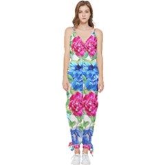 Flowers Floral Picture Flower Sleeveless Tie Ankle Chiffon Jumpsuit by Wegoenart