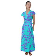 Branches Leaves Colors Summer Flutter Sleeve Maxi Dress by Wegoenart