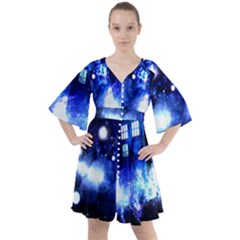 Tardis Background Space Boho Button Up Dress by Jancukart