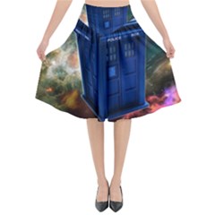 The Police Box Tardis Time Travel Device Used Doctor Who Flared Midi Skirt by Jancukart
