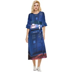 The Police Box Tardis Time Travel Device Used Doctor Who Double Cuff Midi Dress by Jancukart