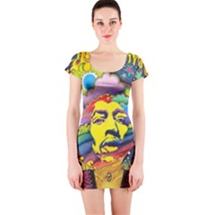 Psychedelic Rock Jimi Hendrix Short Sleeve Bodycon Dress by Jancukart