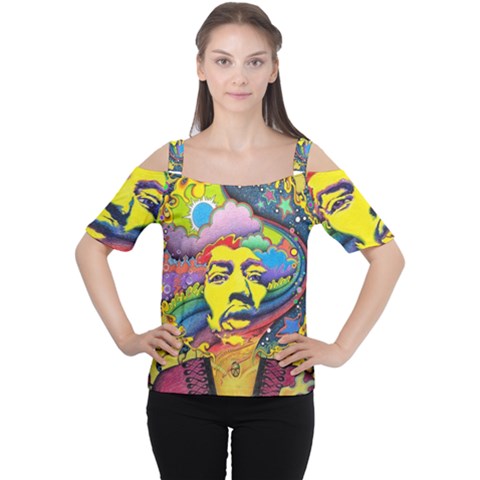 Psychedelic Rock Jimi Hendrix Cutout Shoulder Tee by Jancukart