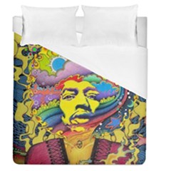 Psychedelic Rock Jimi Hendrix Duvet Cover (queen Size) by Jancukart