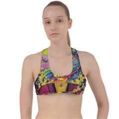 Psychedelic Rock Jimi Hendrix Criss Cross Racerback Sports Bra by Jancukart