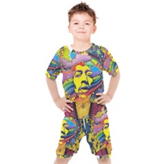 Psychedelic Rock Jimi Hendrix Kids  Tee And Shorts Set by Jancukart