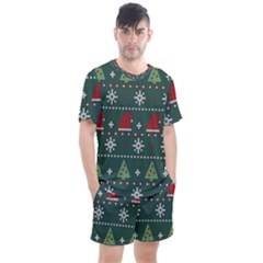 Beautiful Knitted Christmas Xmas Pattern Men s Mesh Tee And Shorts Set