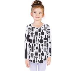 Wine Pattern Black White Kids  Long Sleeve Tee