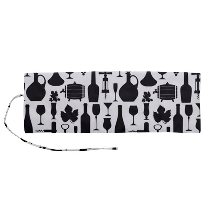 Wine Pattern Black White Roll Up Canvas Pencil Holder (M)