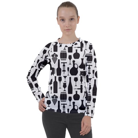 Wine Pattern Black White Women s Long Sleeve Raglan Tee by Jancukart