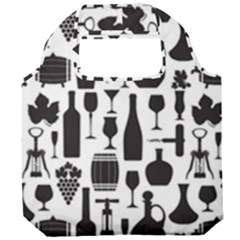 Wine Pattern Black White Foldable Grocery Recycle Bag by Jancukart