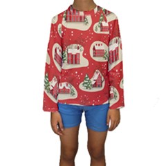 Christmas New Year Seamless Pattern Kids  Long Sleeve Swimwear by Jancukart