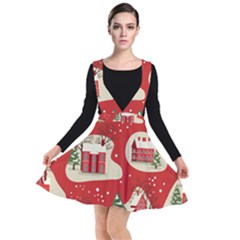 Christmas New Year Seamless Pattern Plunge Pinafore Dress